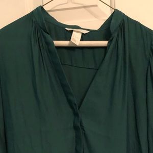 Jade Button Down Blouse w Pleated Neck Line